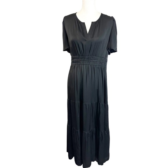 Quince Dresses & Skirts - Quince Womens Washable Stretch Silk Tiered Maxi Dress Size Large Black Pockets